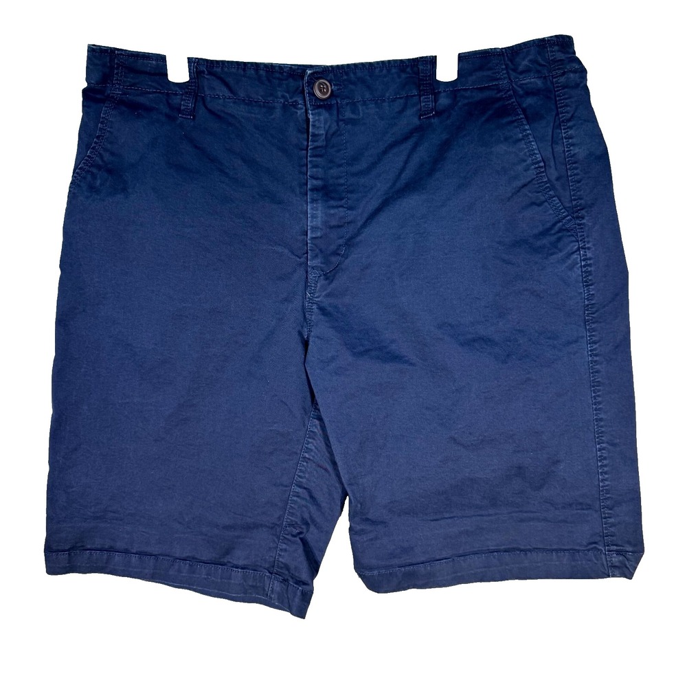 Men Chino Shorts 40 Blue Mid-Rise Slash Pockets Flat Front Classic Zip Fly M1805